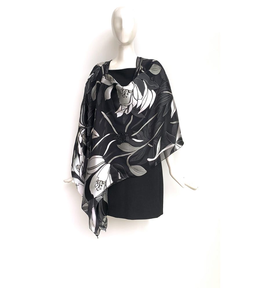 Silk Long Kimono Jacket - Hand-Dyed - Magnolia Pattern