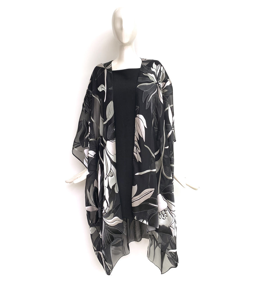 Silk Long Kimono Jacket - Hand-Dyed - Magnolia Pattern – Amity