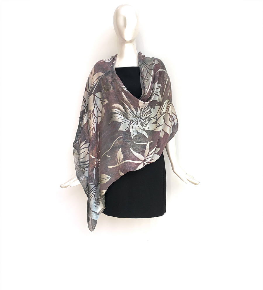 Silk Long Kimono Jacket Hand-Dyed Magnolia Pattern