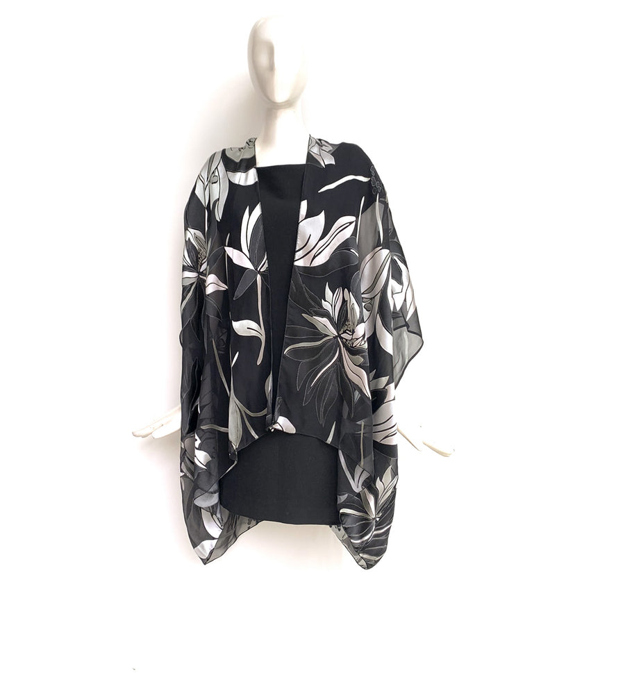 Silk Short Kimono Jacket - Hand-Dyed - Magnolia Pattern