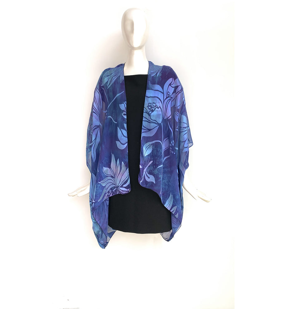 Silk Short Kimono Jacket - Hand-Dyed - Magnolia Pattern