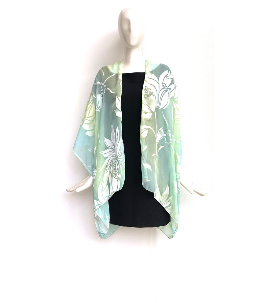 Silk Short Kimono Jacket - Hand-Dyed - Magnolia Pattern