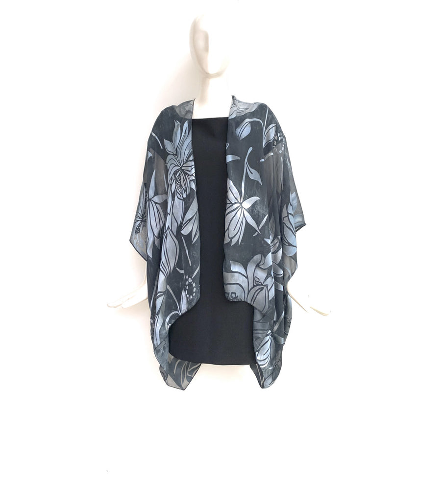 Silk Short Kimono Jacket - Hand-Dyed - Magnolia Pattern