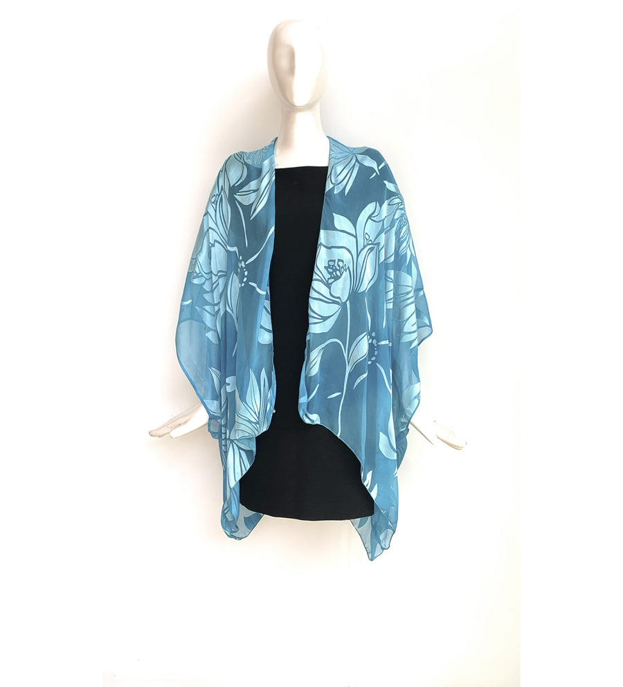 Silk Short Kimono Jacket - Hand-Dyed - Magnolia Pattern