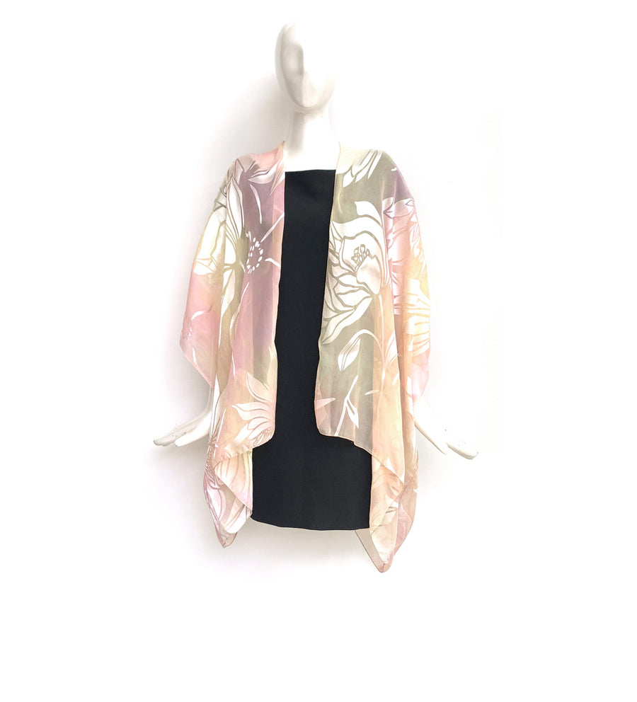 Silk Short Kimono Jacket - Hand-Dyed - Magnolia Pattern