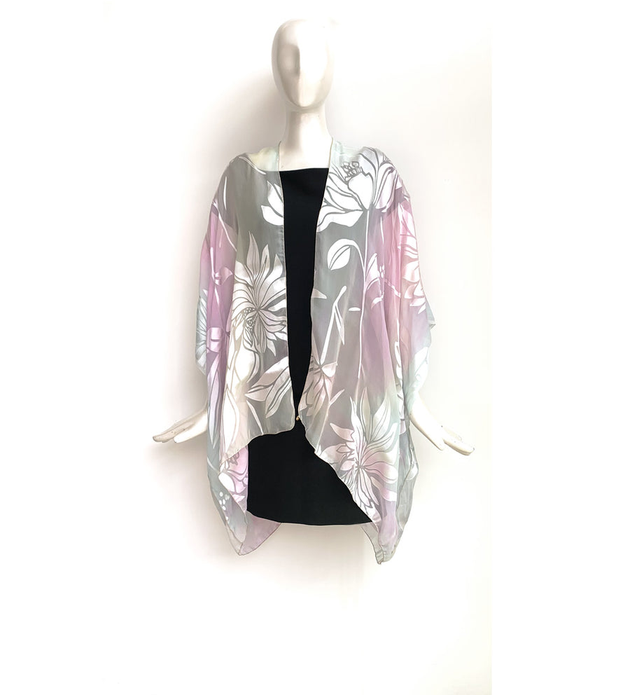 Silk Short Kimono Jacket - Hand-Dyed - Magnolia Pattern