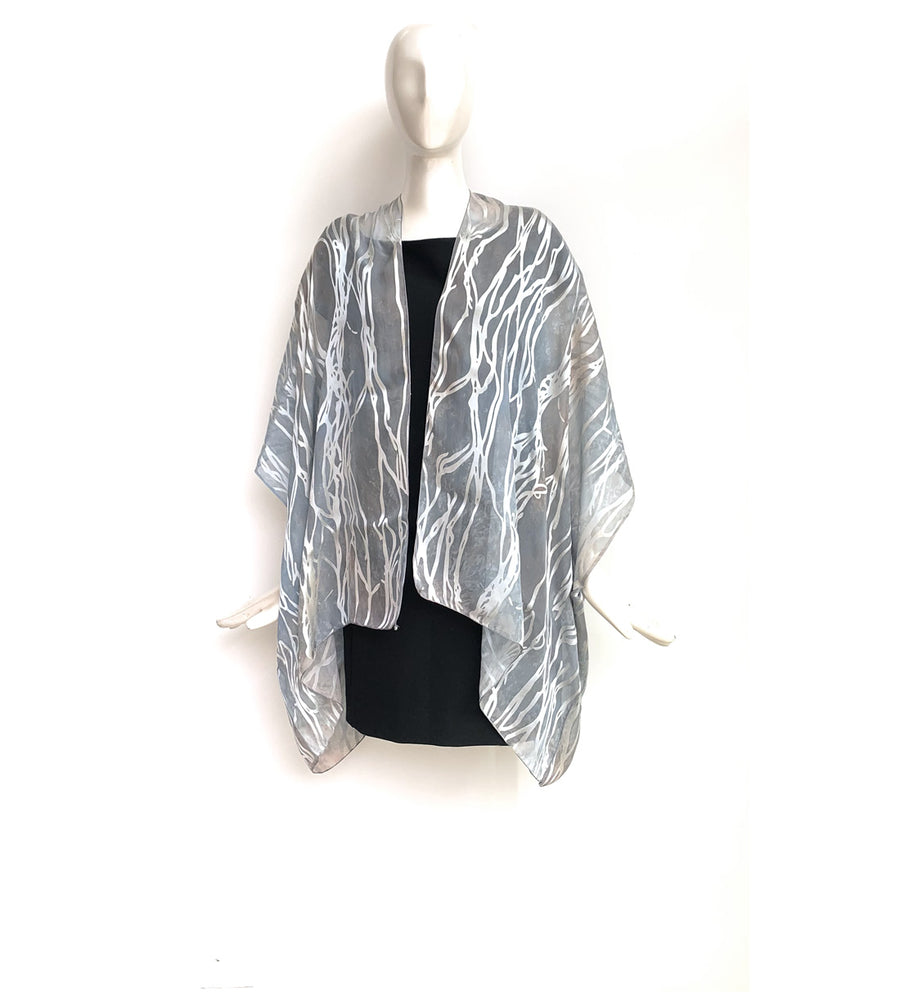 Silk Short Kimono Jacket - Hand-Dyed - Twig Pattern
