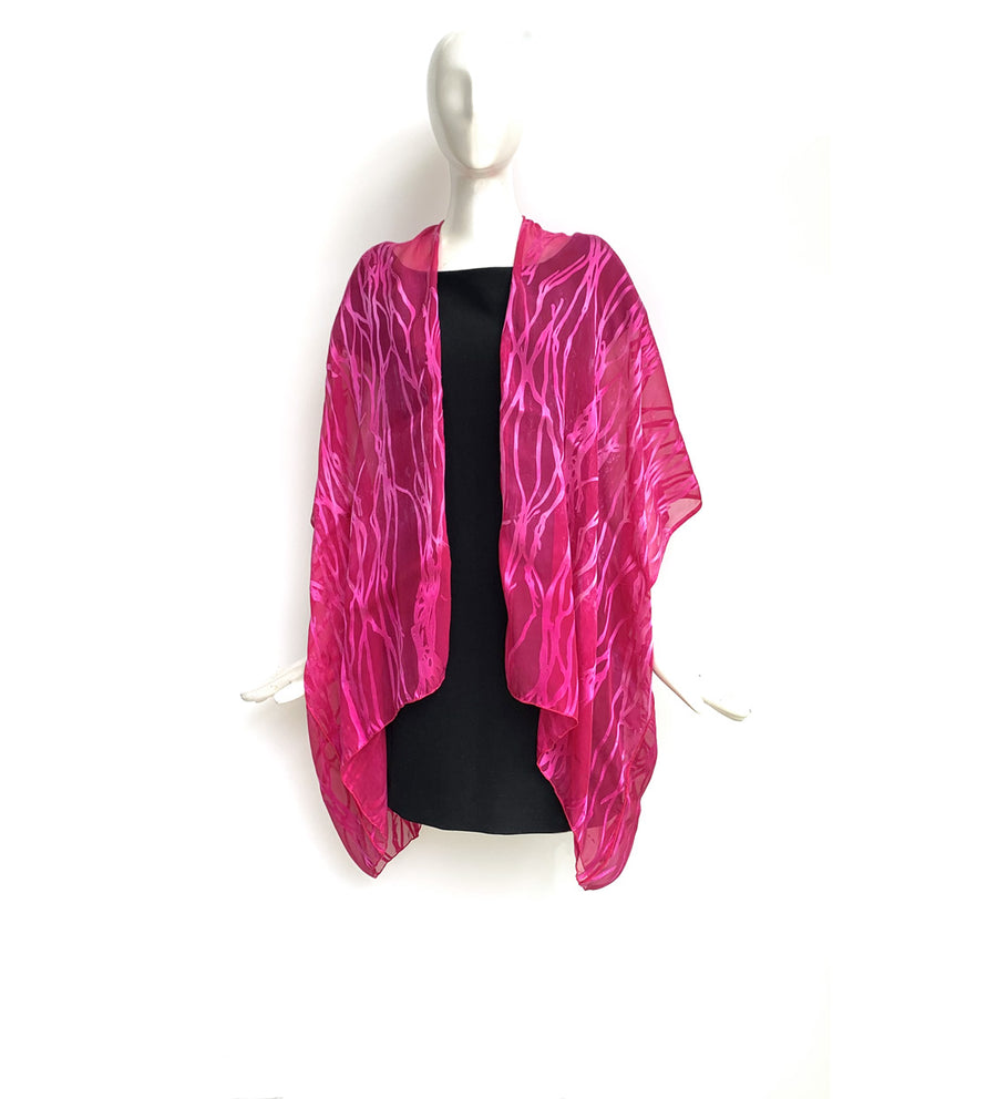 Silk Short Kimono Jacket - Hand-Dyed - Twig Pattern