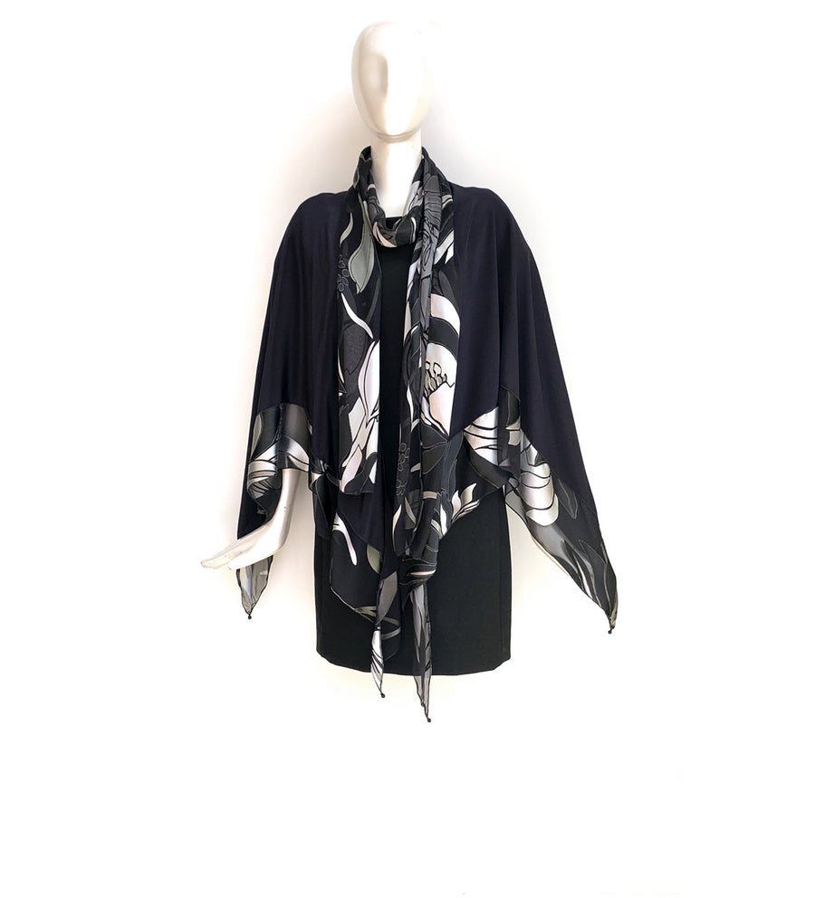 Silk Cape and Scarf Set (2 pc) - Hand-Dyed - Magnolia Pattern