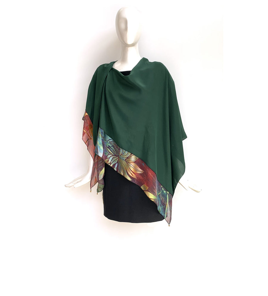 Silk Cape and Scarf Set (2 pc) - Hand-Dyed - Magnolia Pattern