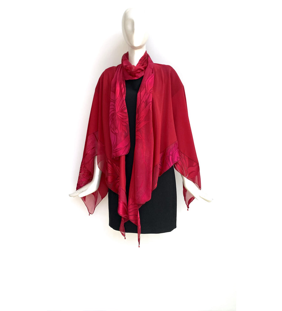 Silk Cape and Scarf Set (2 pc) - Hand-Dyed - Magnolia Pattern