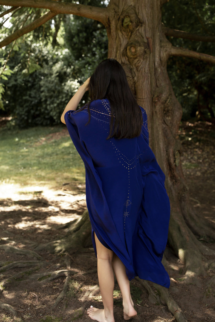 Silk Loose Women's Kaftan Dress - Hand-painted - Lapis Lazuli