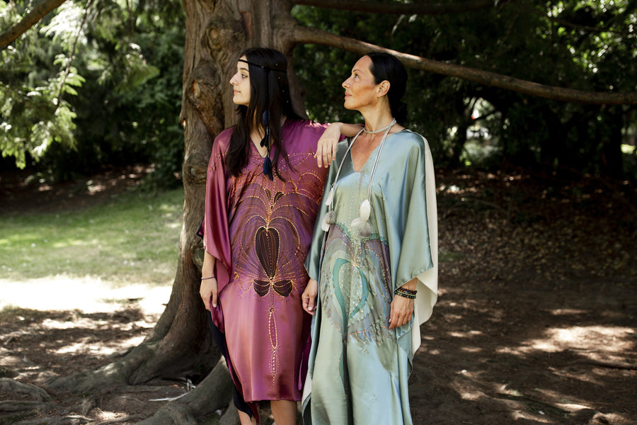 Silk Loose Women's Kaftan Dress - Hand-painted - The Winged Heart