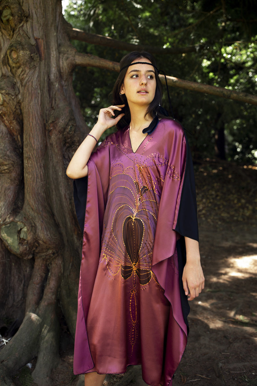 Silk Loose Women's Kaftan Dress - Hand-painted - The Winged Heart