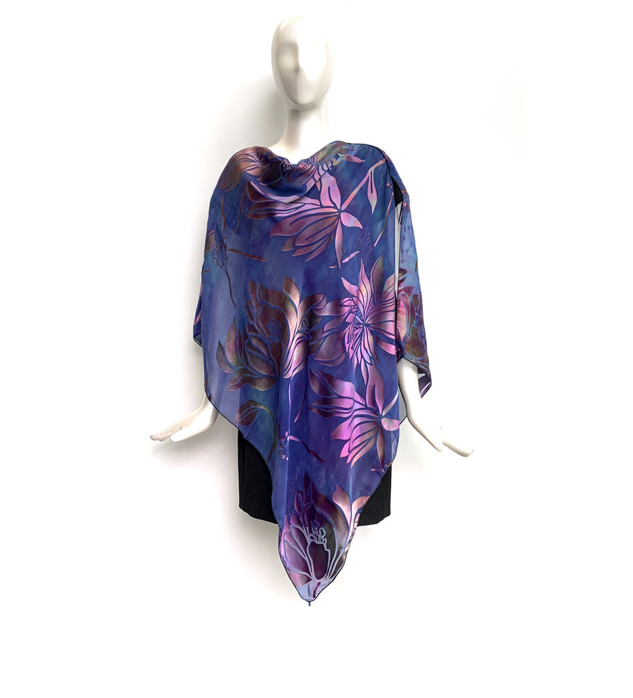 Silk Poncho - Hand-Dyed - Magnolia Pattern