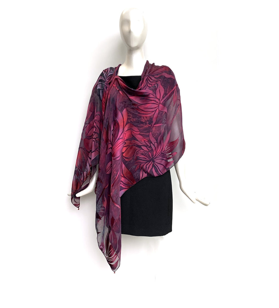 Silk Shawl - Hand-Dyed - Magnolia Pattern