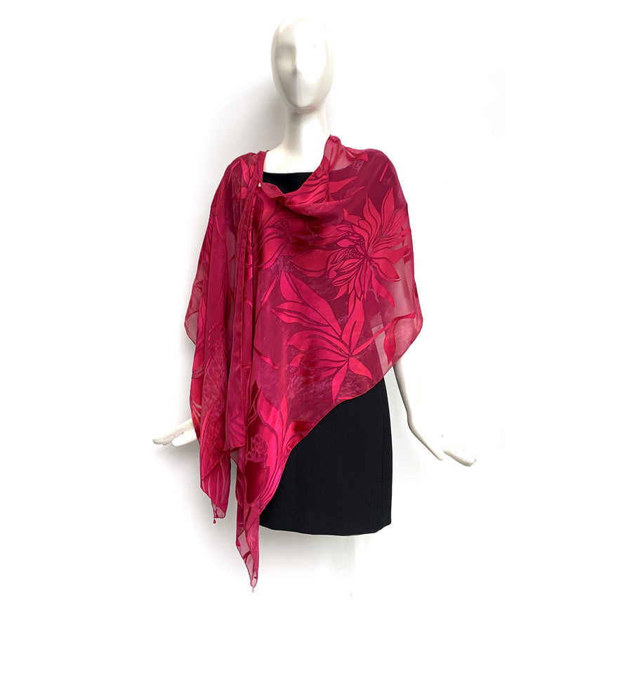 Silk Shawl - Hand-Dyed - Magnolia Pattern