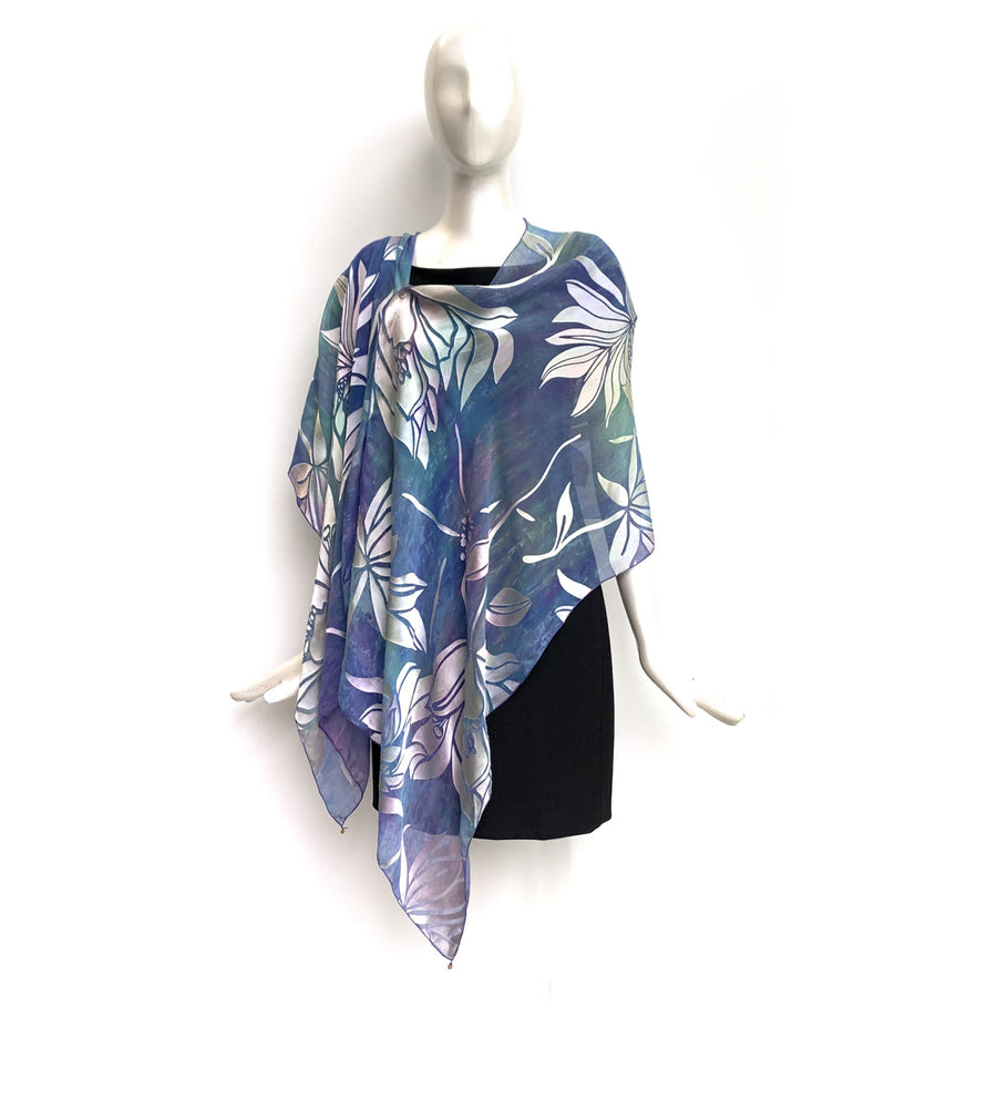 Silk Shawl - Hand-Dyed - Magnolia Pattern