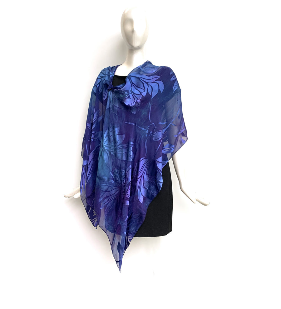 Silk Shawl - Hand-Dyed - Magnolia Pattern