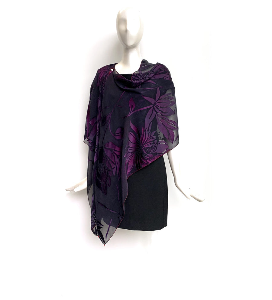 Silk Shawl - Hand-Dyed - Magnolia Pattern