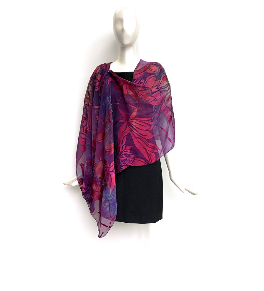 Silk Shawl - Hand-Dyed - Magnolia Pattern