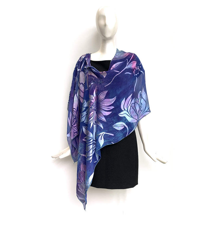 Silk Shawl - Hand-Dyed - Magnolia Pattern