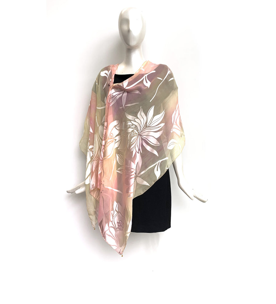 Silk Shawl - Hand-Dyed - Magnolia Pattern