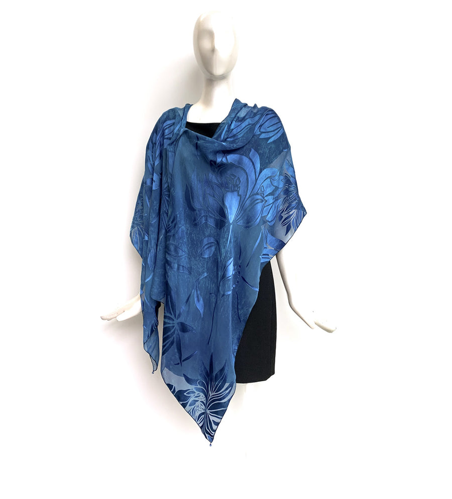 Silk Shawl - Hand-Dyed - Magnolia Pattern