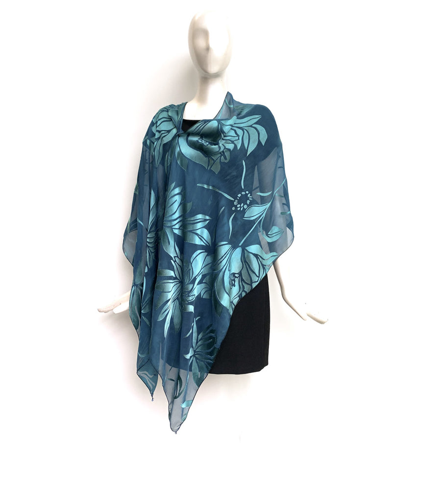 Silk Shawl - Hand-Dyed - Magnolia Pattern