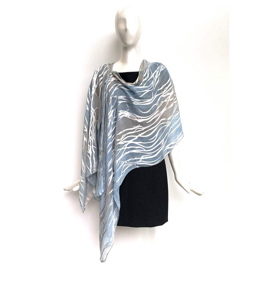 Silk Shawl - Hand-Dyed - Twig Pattern