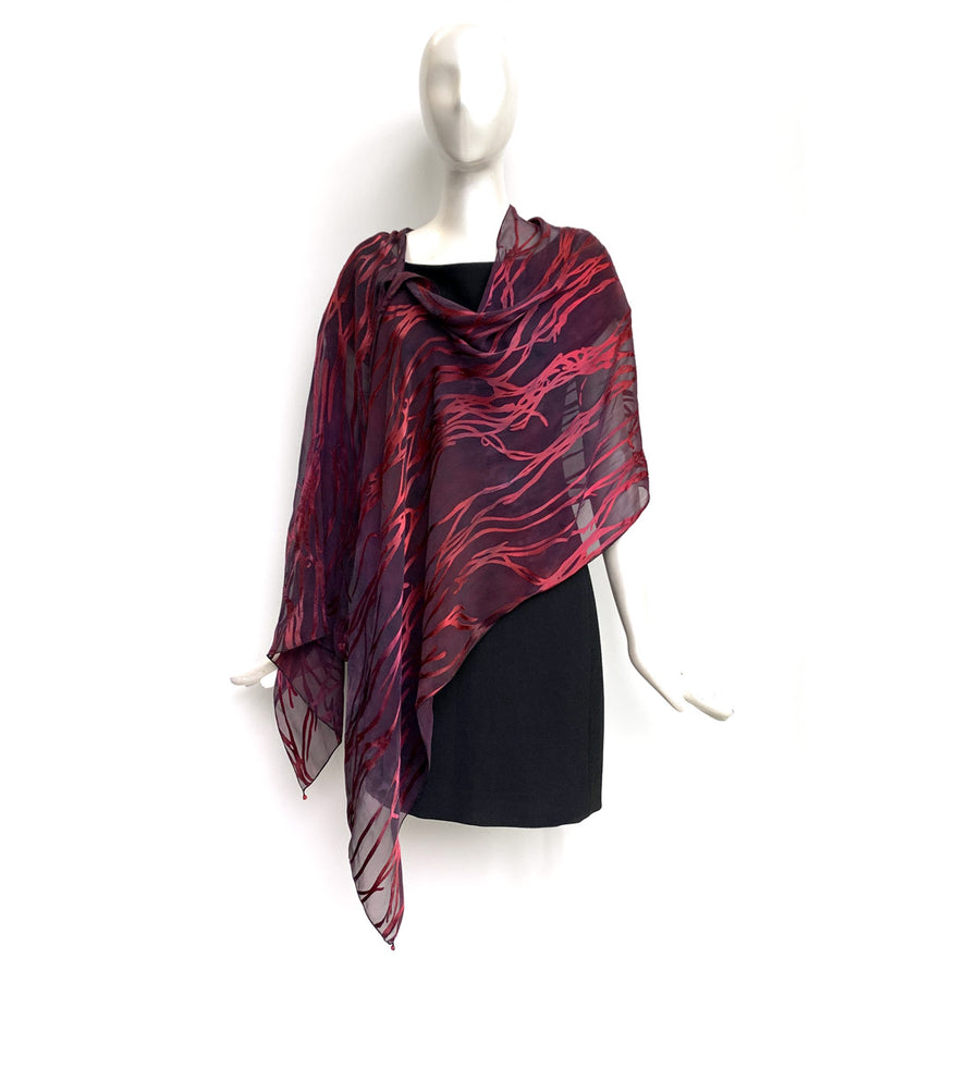 Silk Shawl - Hand-Dyed - Twig Pattern