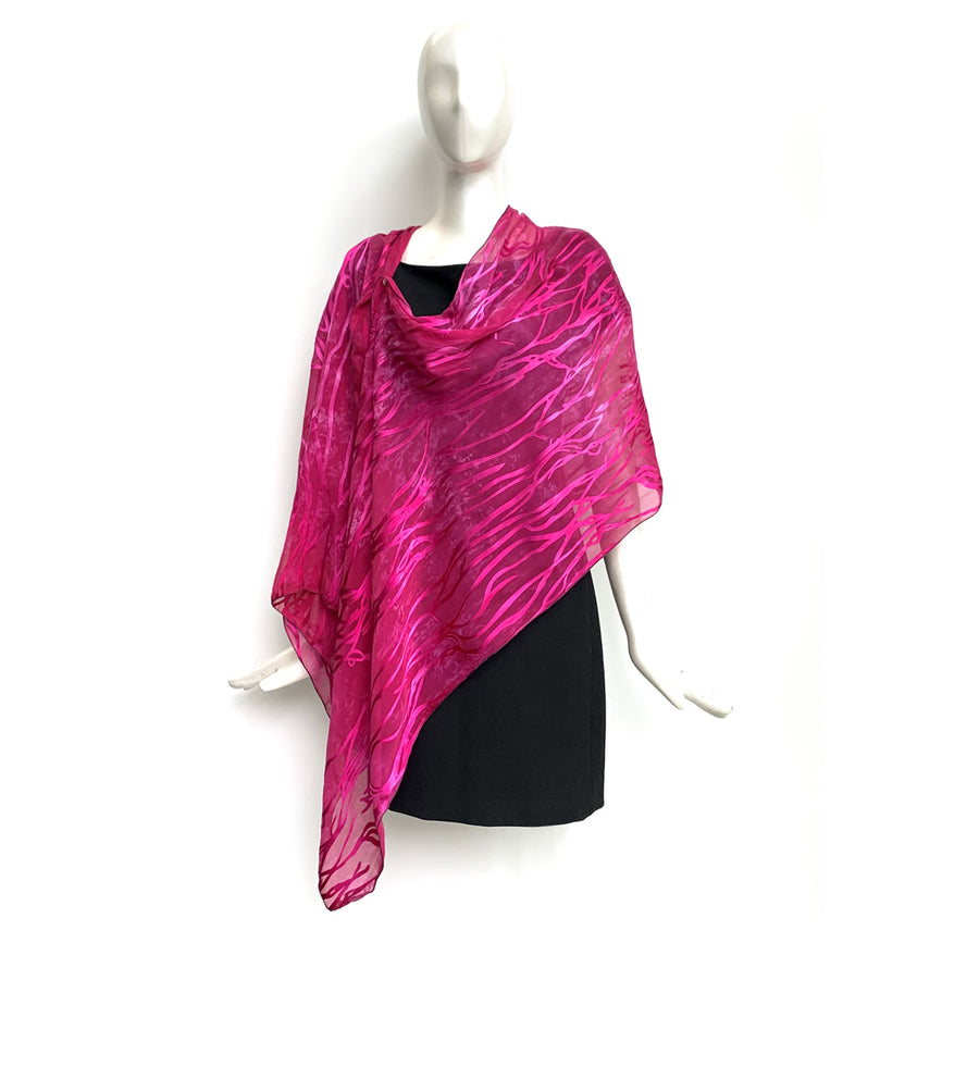 Silk Shawl - Hand-Dyed - Twig Pattern