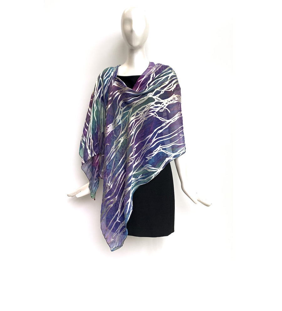 Silk Shawl - Hand-Dyed - Twig Pattern