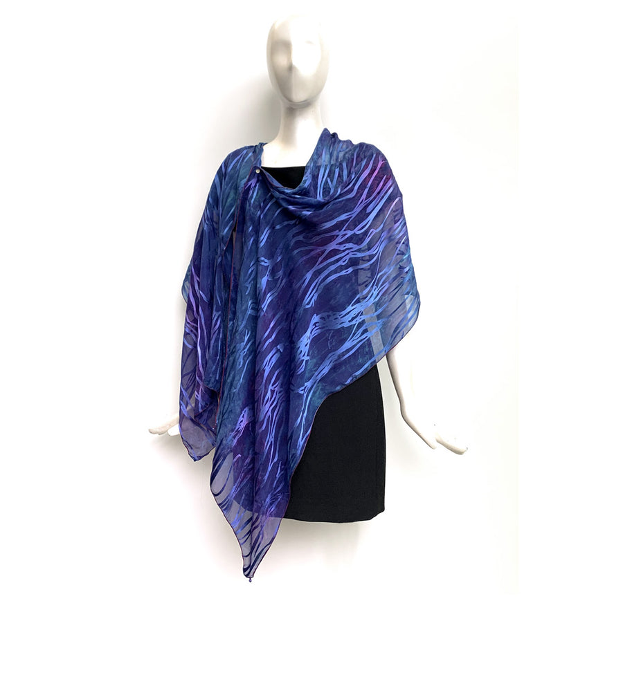 Silk Shawl - Hand-Dyed - Twig Pattern