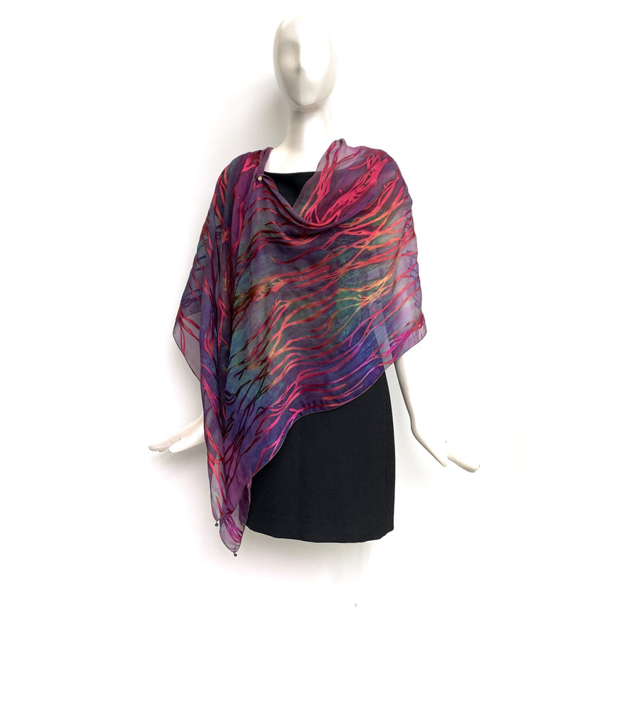 Silk Shawl - Hand-Dyed - Twig Pattern