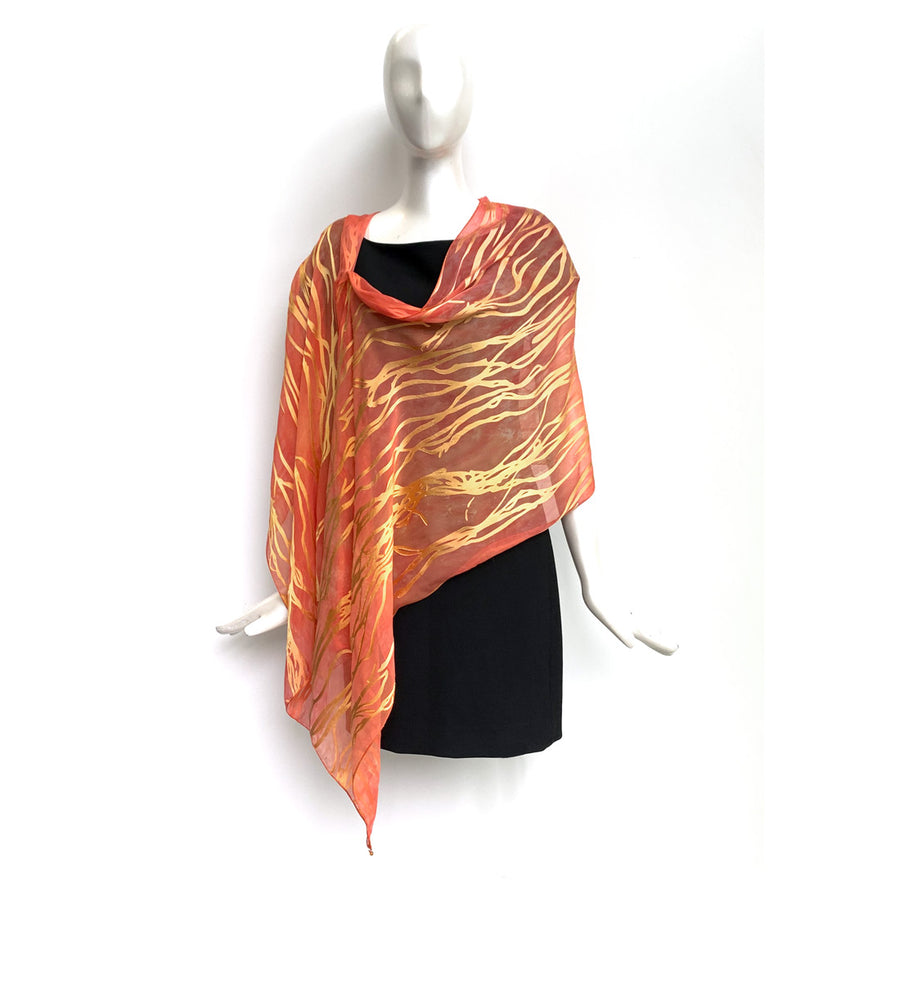 Silk Shawl - Hand-Dyed - Twig Pattern