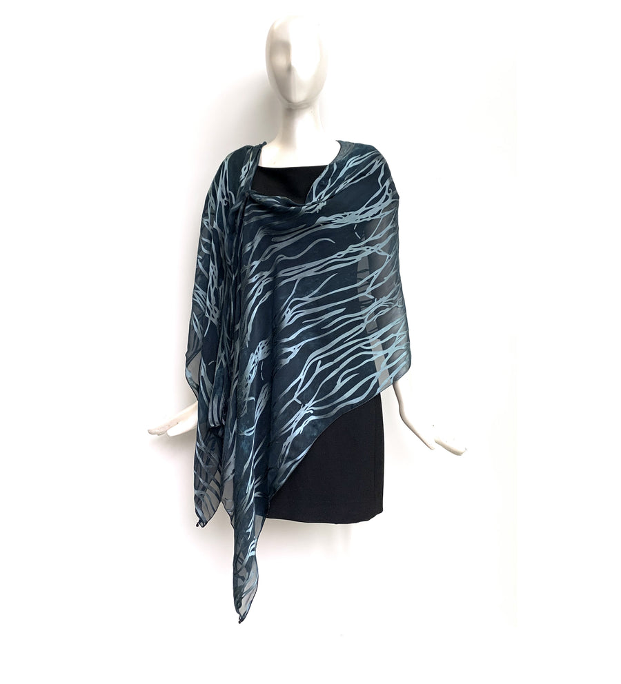 Silk Shawl - Hand-Dyed - Twig Pattern