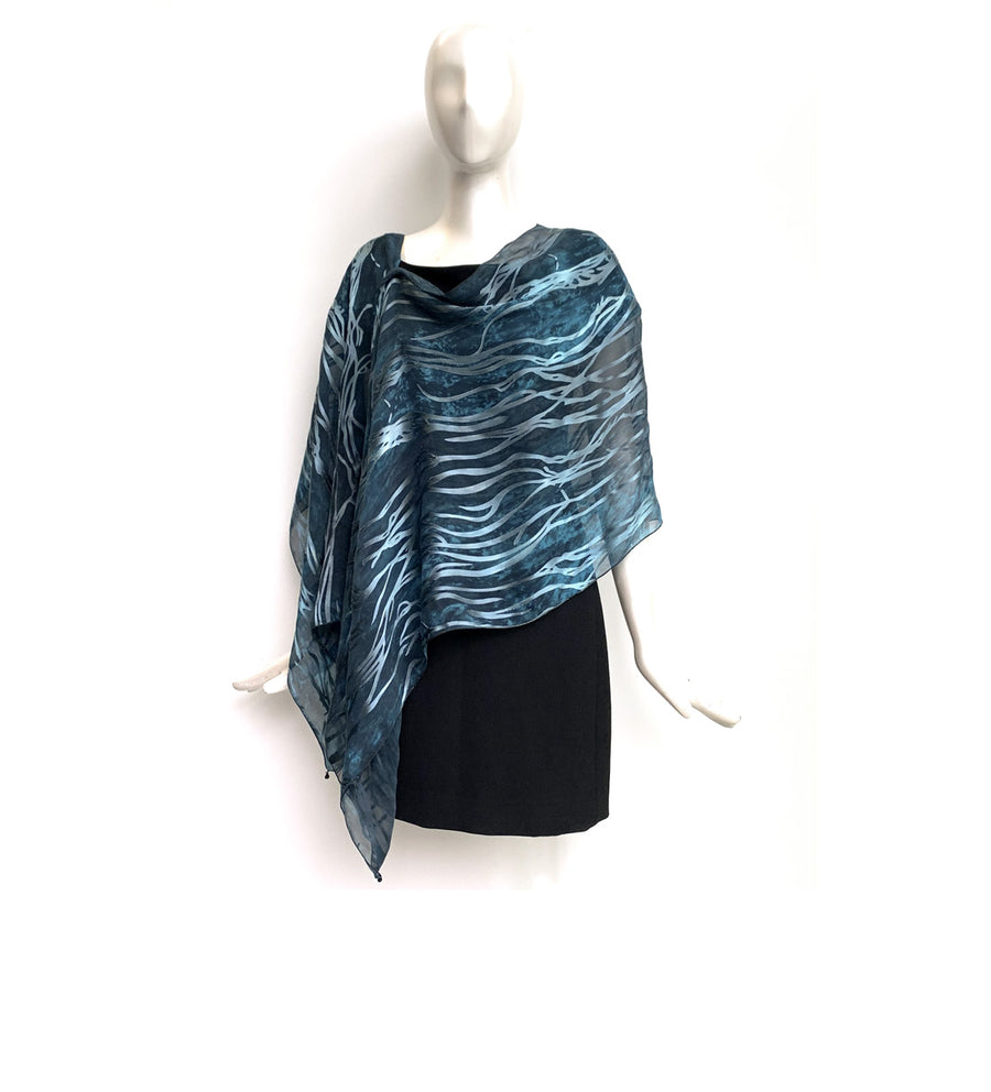 Silk Shawl - Hand-Dyed - Twig Pattern