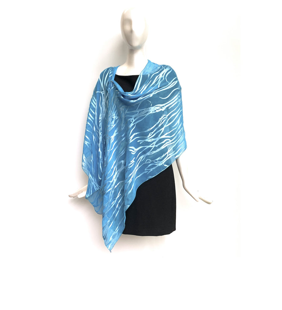 Silk Shawl - Hand-Dyed - Twig Pattern