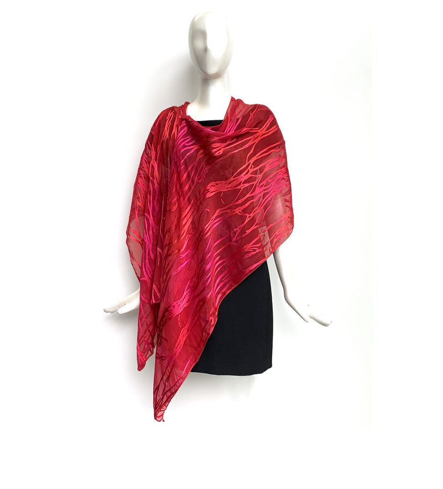 Silk Shawl - Hand-Dyed - Twig Pattern